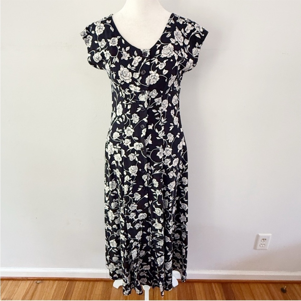 Vintage Women 90s Floral Button Down Maxi Dress Size 4 Feminine Grunge Cottage